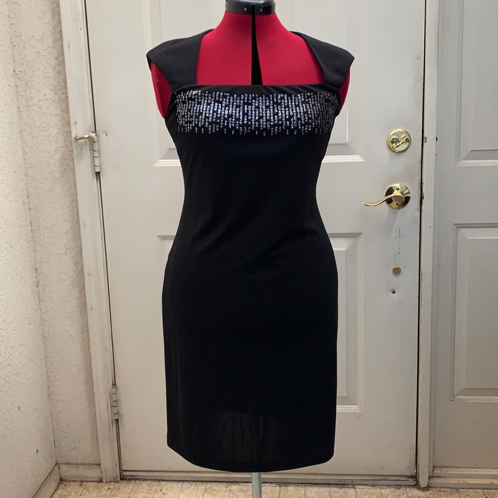 Miss Scarlett Little Black Dress size 10 stretch fabric silver sequins